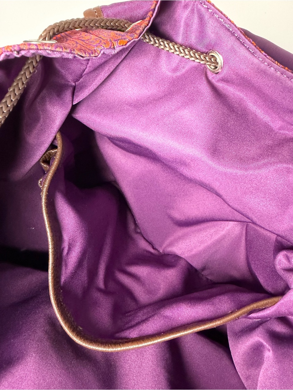 Robert Graham Stellen Rucksack Paisley Red Purple Silk + Brown Leather, Backpack - Picture 15 of 16